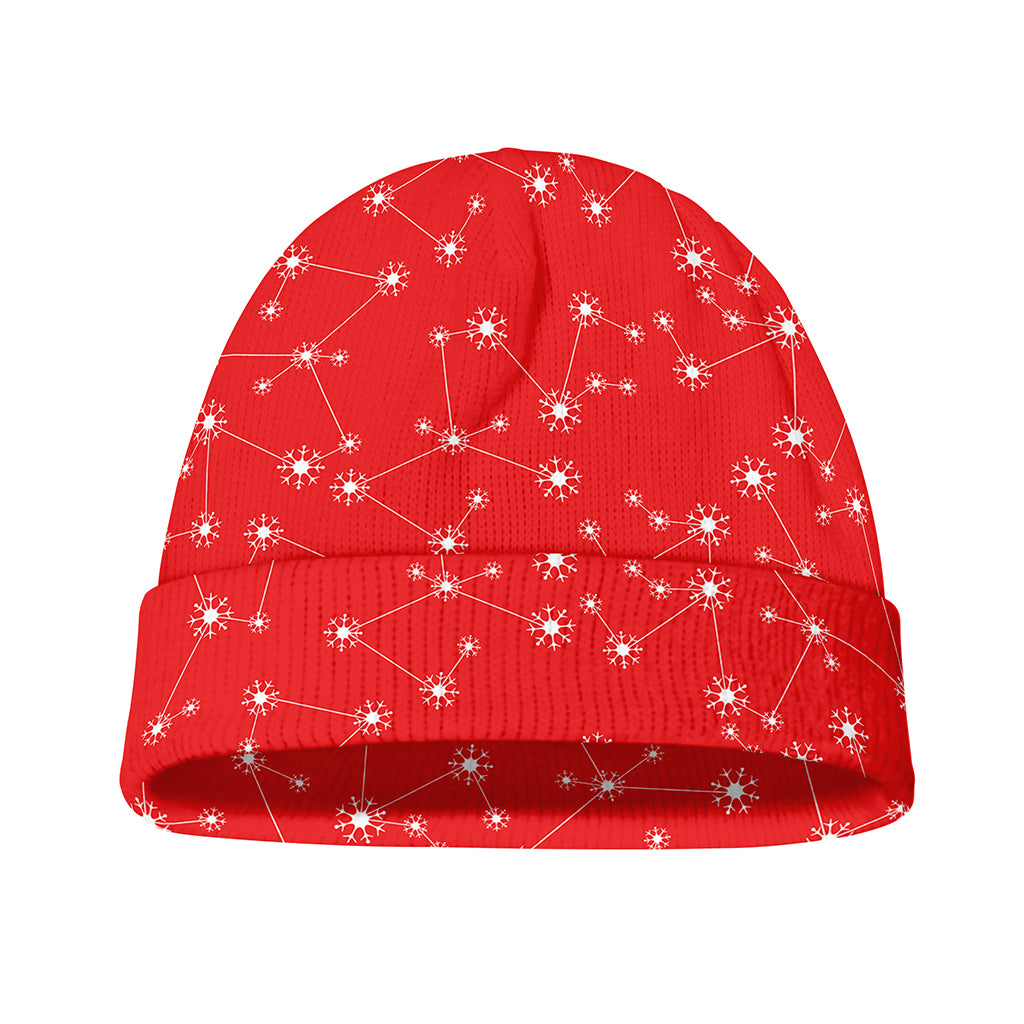 Red And White Snowflake Pattern Print Beanie