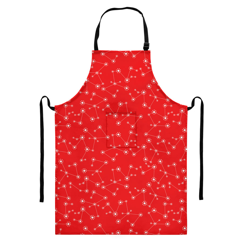 Red And White Snowflake Pattern Print Bib Apron With Pocket