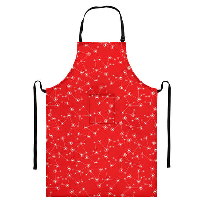 Red And White Snowflake Pattern Print Bib Apron With Pocket