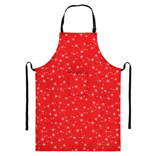 Red And White Snowflake Pattern Print Bib Apron With Pocket