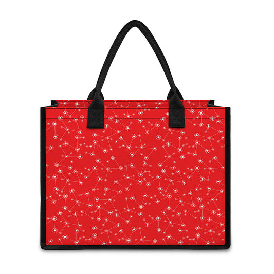 Red And White Snowflake Pattern Print Canvas Tote Bag