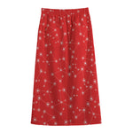 Red And White Snowflake Pattern Print Cotton Front Slit Maxi Skirt