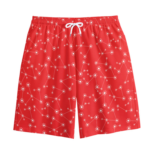 Red And White Snowflake Pattern Print Cotton Shorts