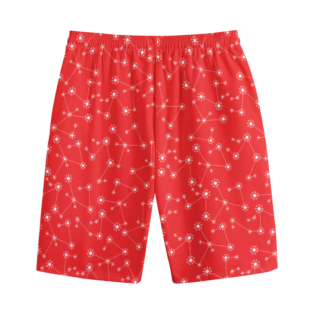 Red And White Snowflake Pattern Print Cotton Shorts