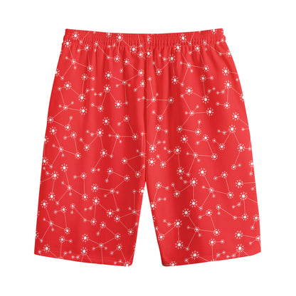 Red And White Snowflake Pattern Print Cotton Shorts