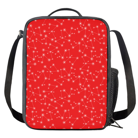 Red And White Snowflake Pattern Print Crossbody Lunch Bag