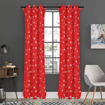Red And White Snowflake Pattern Print Curtain