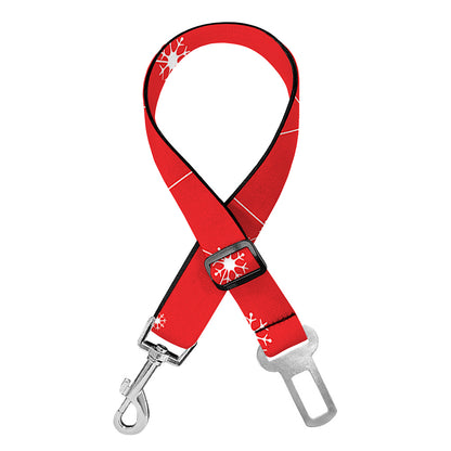 Red And White Snowflake Pattern Print Dog Seat Belt
