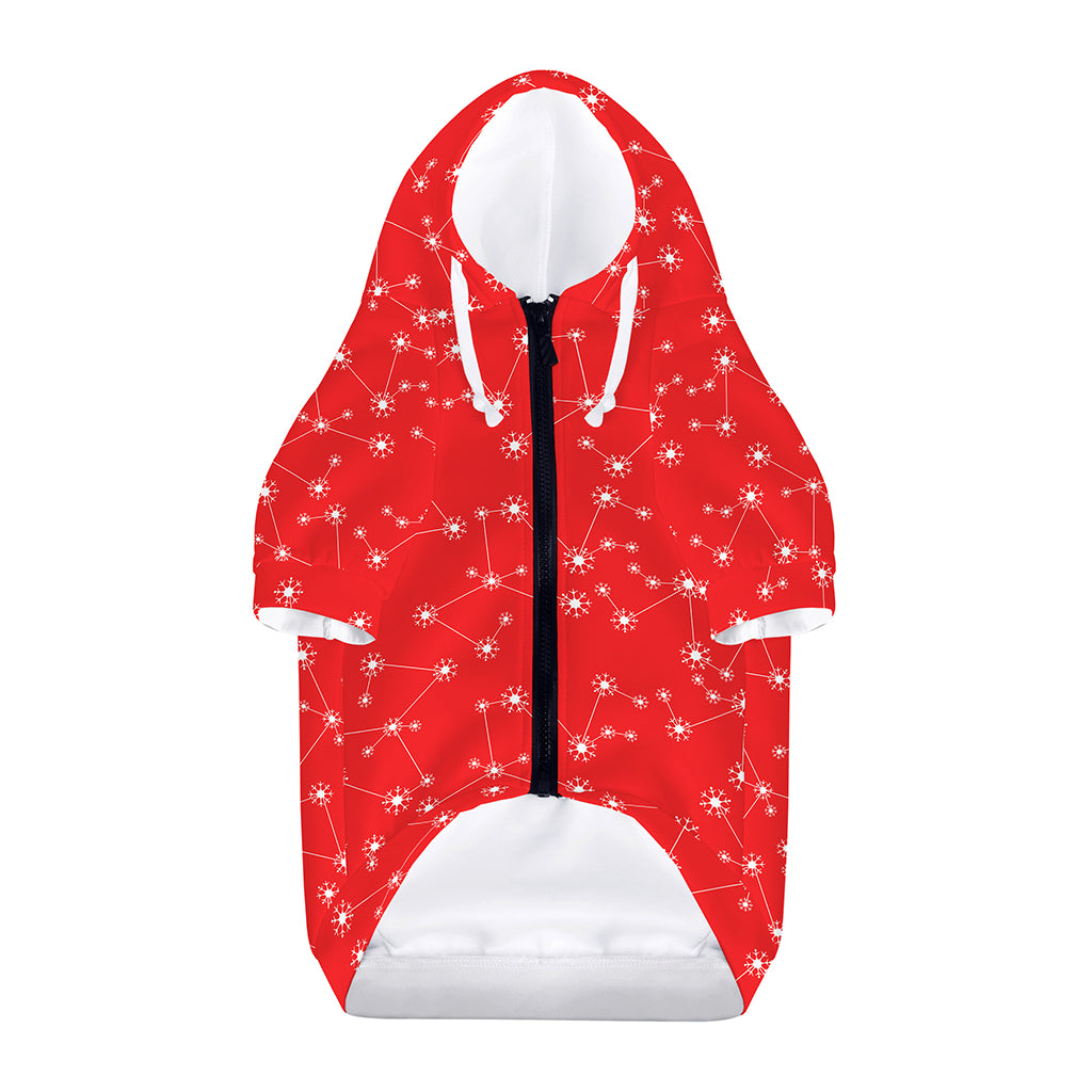 Red And White Snowflake Pattern Print Dog Zip Up Hoodie