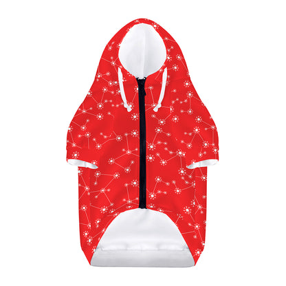 Red And White Snowflake Pattern Print Dog Zip Up Hoodie