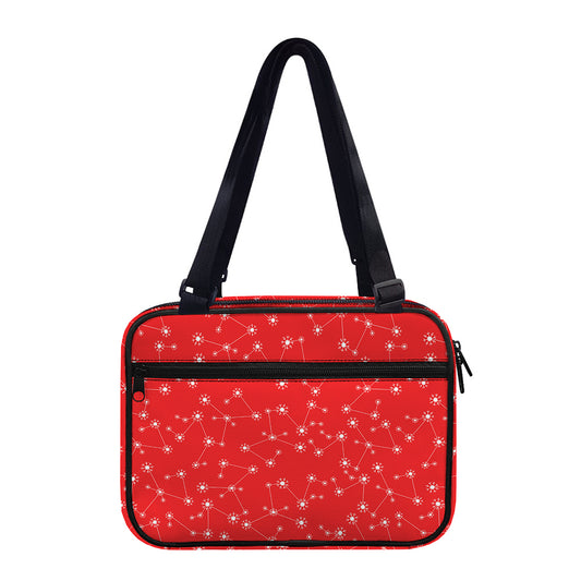 Red And White Snowflake Pattern Print Double Strap Bible Bag
