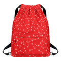 Red And White Snowflake Pattern Print Drawstring Backpack
