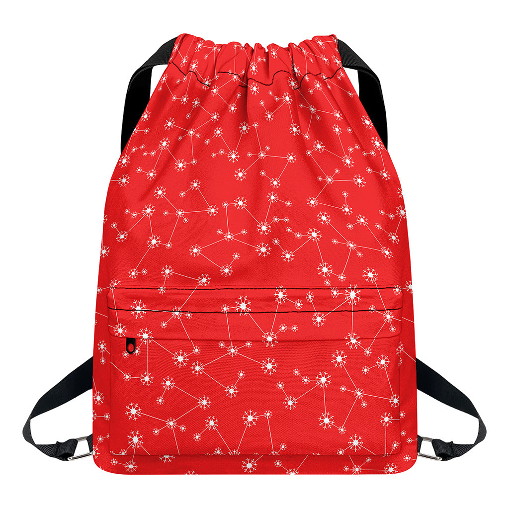 Red And White Snowflake Pattern Print Drawstring Backpack
