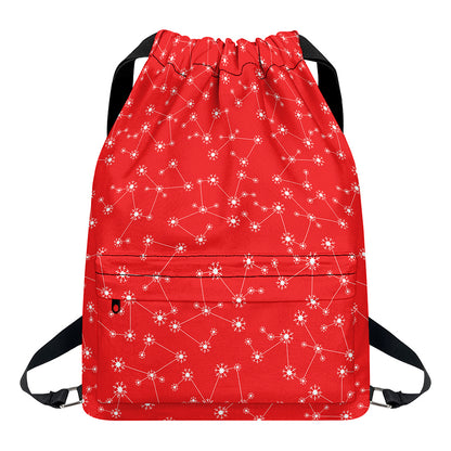 Red And White Snowflake Pattern Print Drawstring Backpack