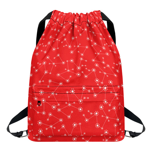 Red And White Snowflake Pattern Print Drawstring Backpack