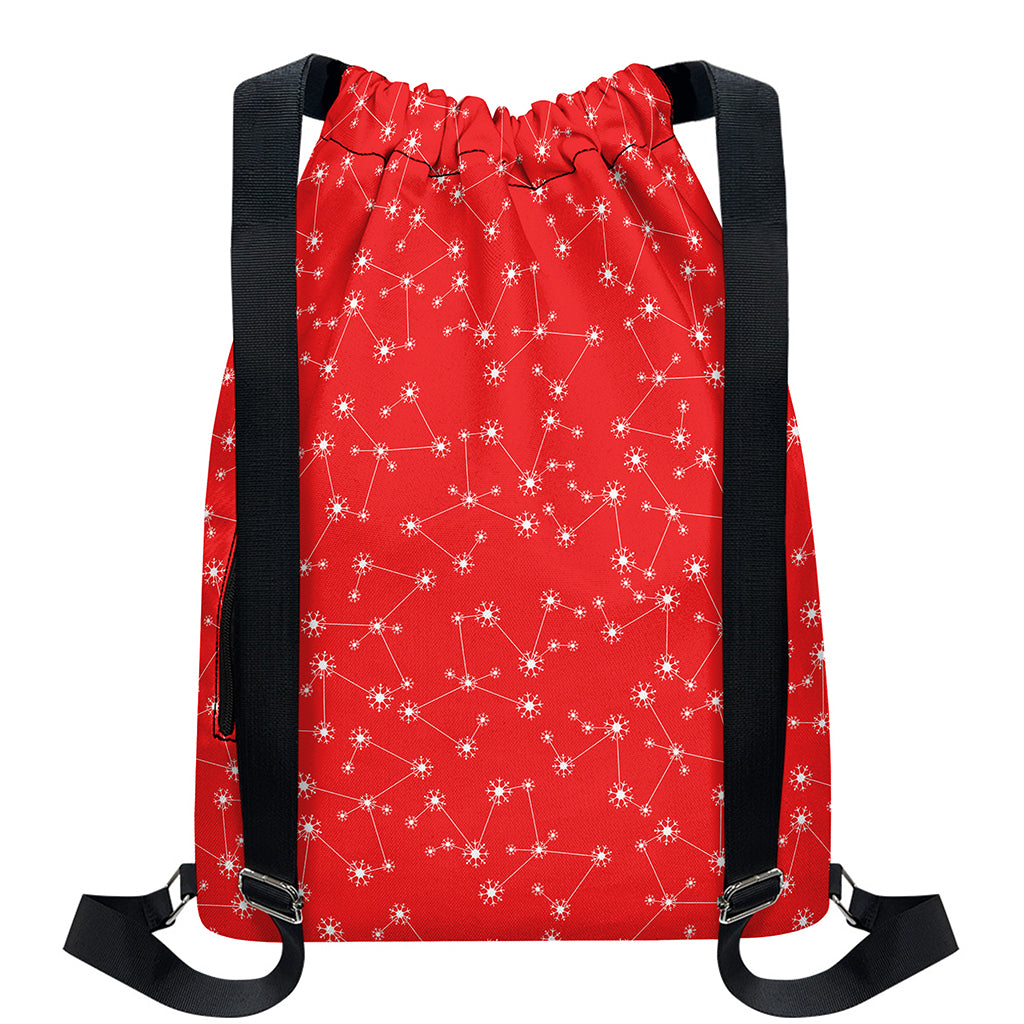 Red And White Snowflake Pattern Print Drawstring Backpack