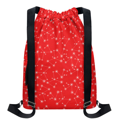 Red And White Snowflake Pattern Print Drawstring Backpack