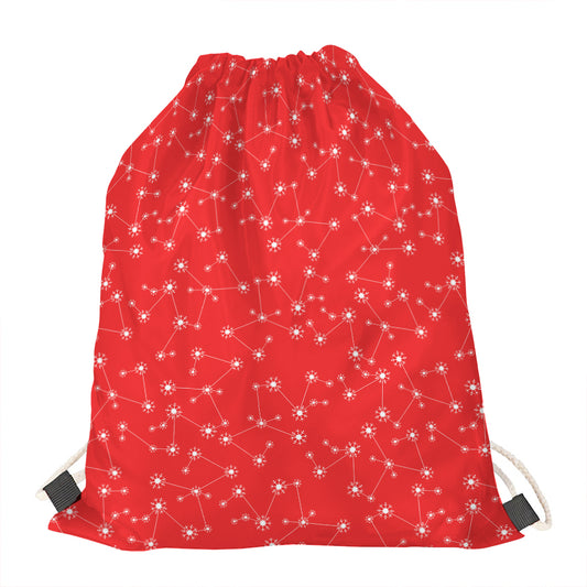 Red And White Snowflake Pattern Print Drawstring Bag