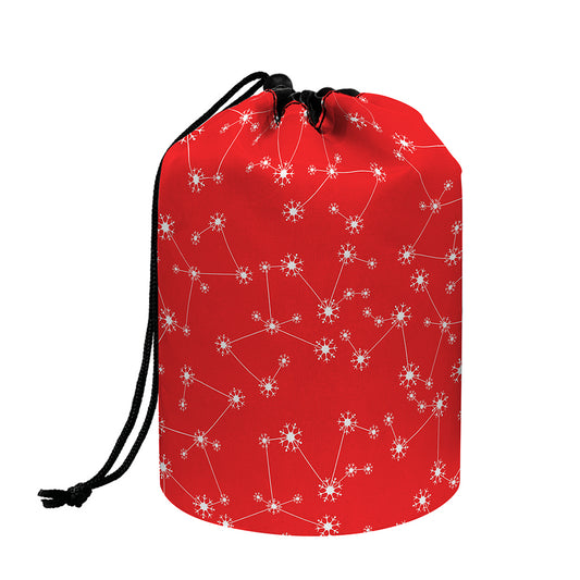 Red And White Snowflake Pattern Print Drawstring Makeup Bag