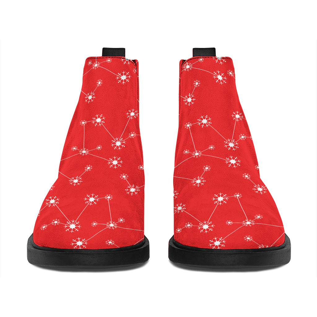 Red And White Snowflake Pattern Print Flat Ankle Boots