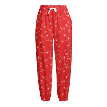 Red And White Snowflake Pattern Print Fleece Lined Knit Pants