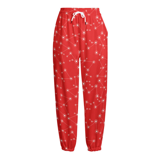 Red And White Snowflake Pattern Print Fleece Lined Knit Pants