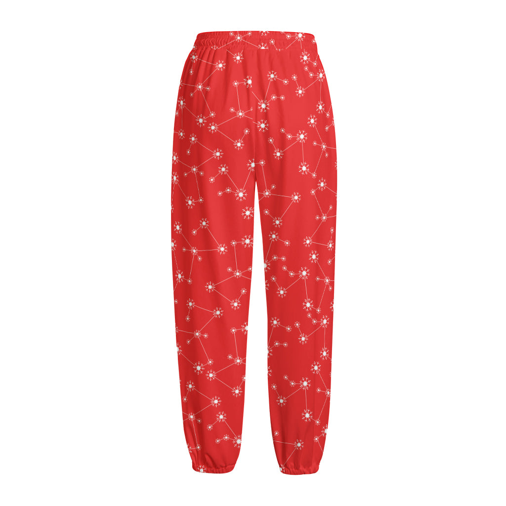 Red And White Snowflake Pattern Print Fleece Lined Knit Pants