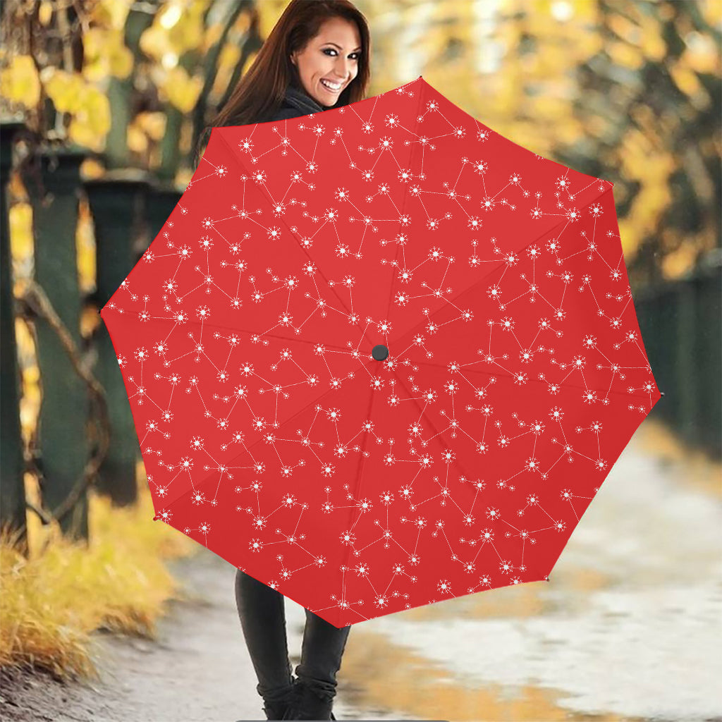 Red And White Snowflake Pattern Print Foldable Umbrella