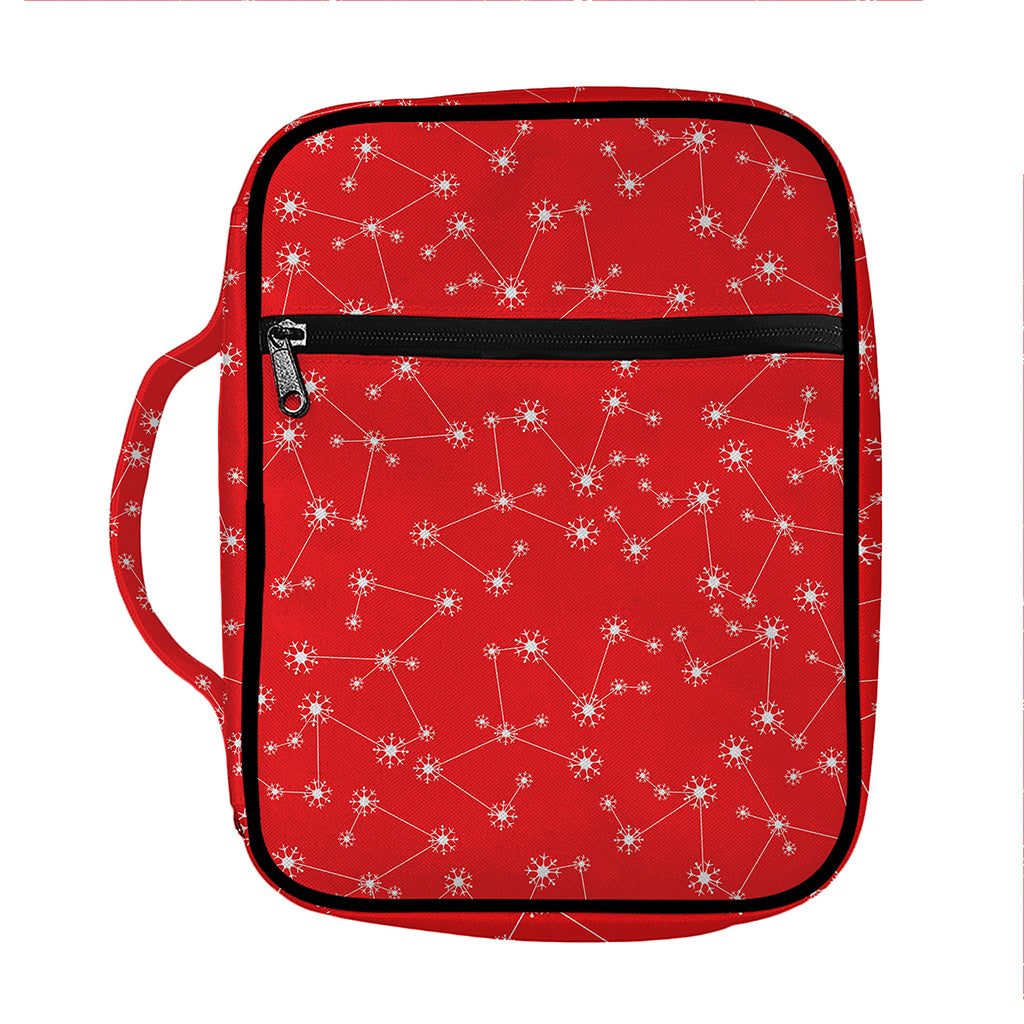 Red And White Snowflake Pattern Print Front Pocket Bible Bag