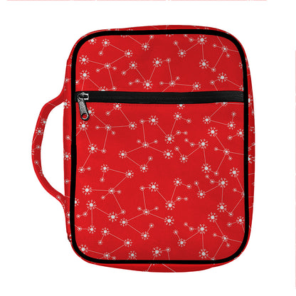 Red And White Snowflake Pattern Print Front Pocket Bible Bag