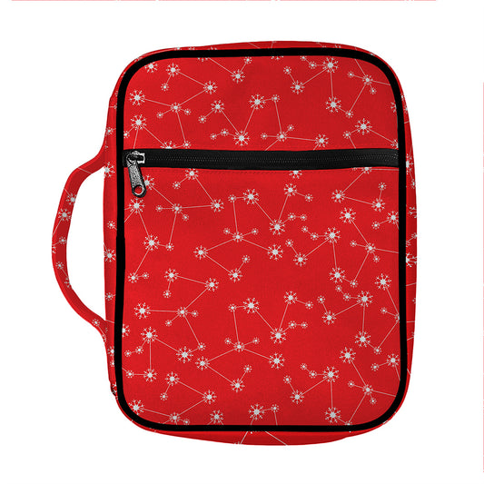 Red And White Snowflake Pattern Print Front Pocket Bible Bag