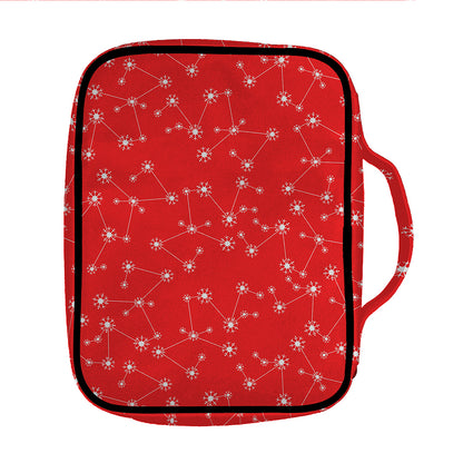 Red And White Snowflake Pattern Print Front Pocket Bible Bag