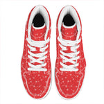 Red And White Snowflake Pattern Print High Top Leather Sneakers