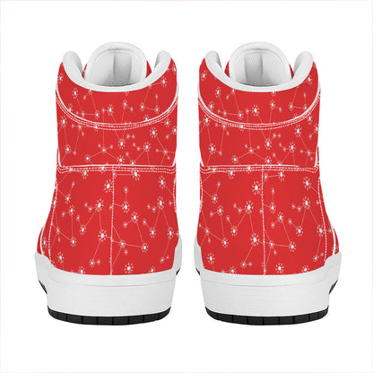 Red And White Snowflake Pattern Print High Top Leather Sneakers