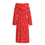 Red And White Snowflake Pattern Print Hooded Bathrobe