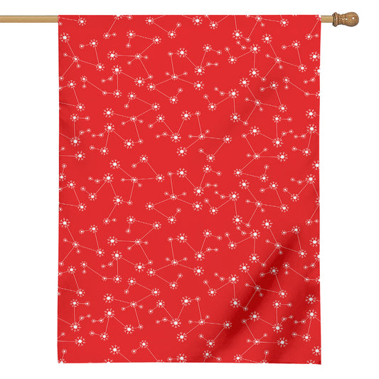 Red And White Snowflake Pattern Print House Flag