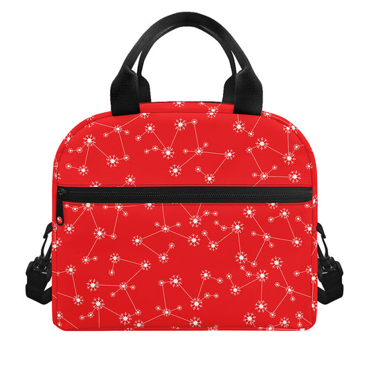 Red And White Snowflake Pattern Print Insulated Lunch Bag