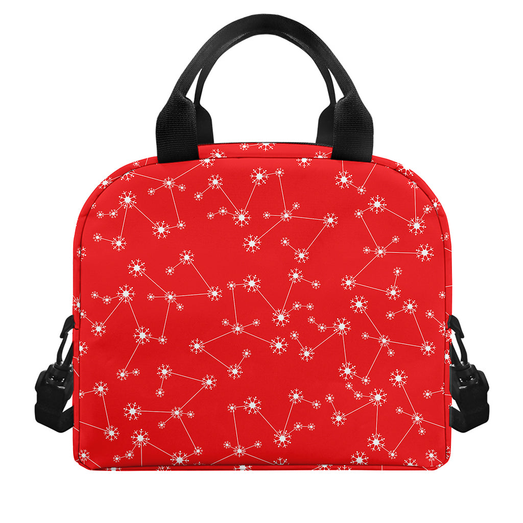 Red And White Snowflake Pattern Print Insulated Lunch Bag