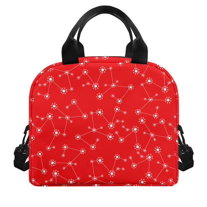 Red And White Snowflake Pattern Print Insulated Lunch Bag