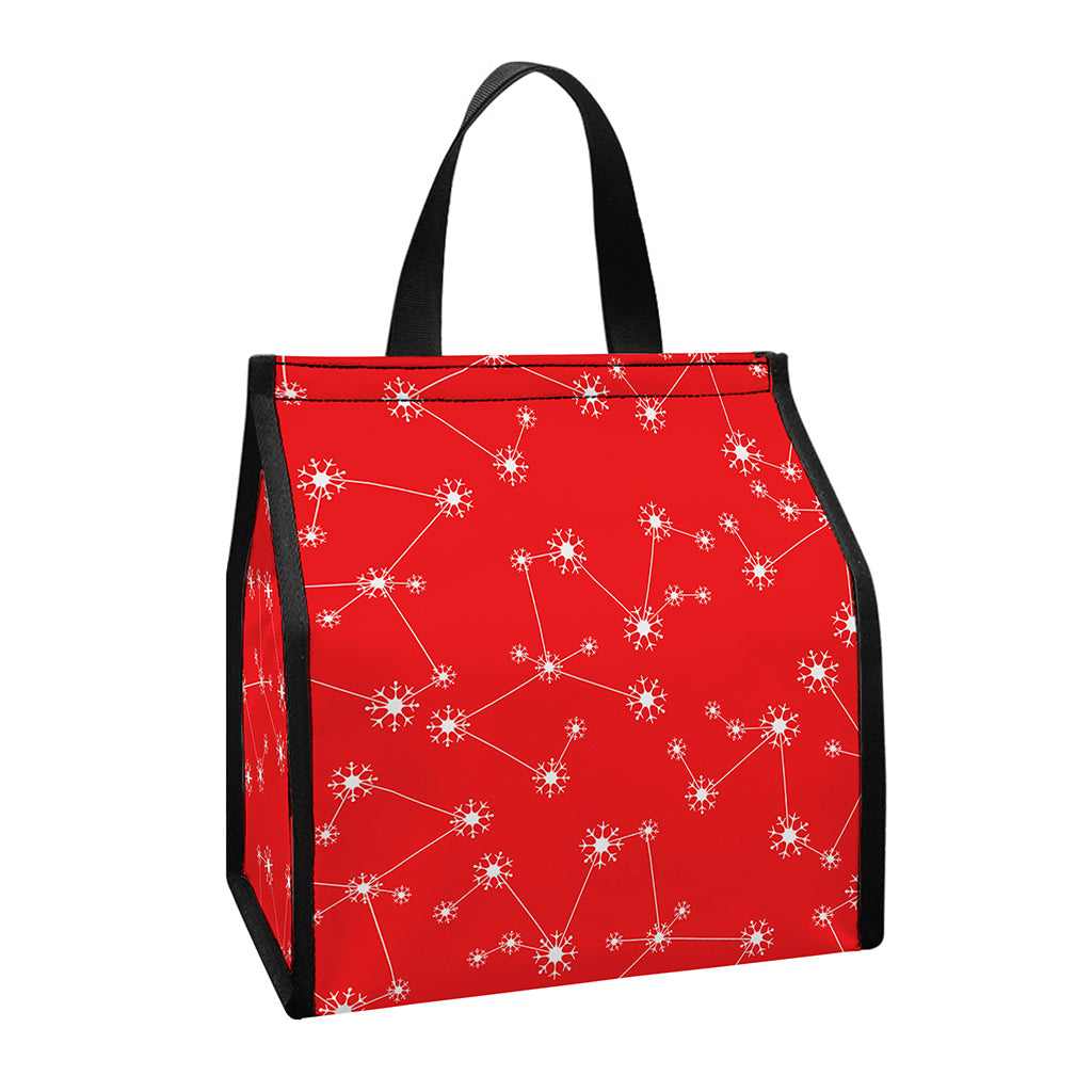 Red And White Snowflake Pattern Print Insulated Lunch Tote
