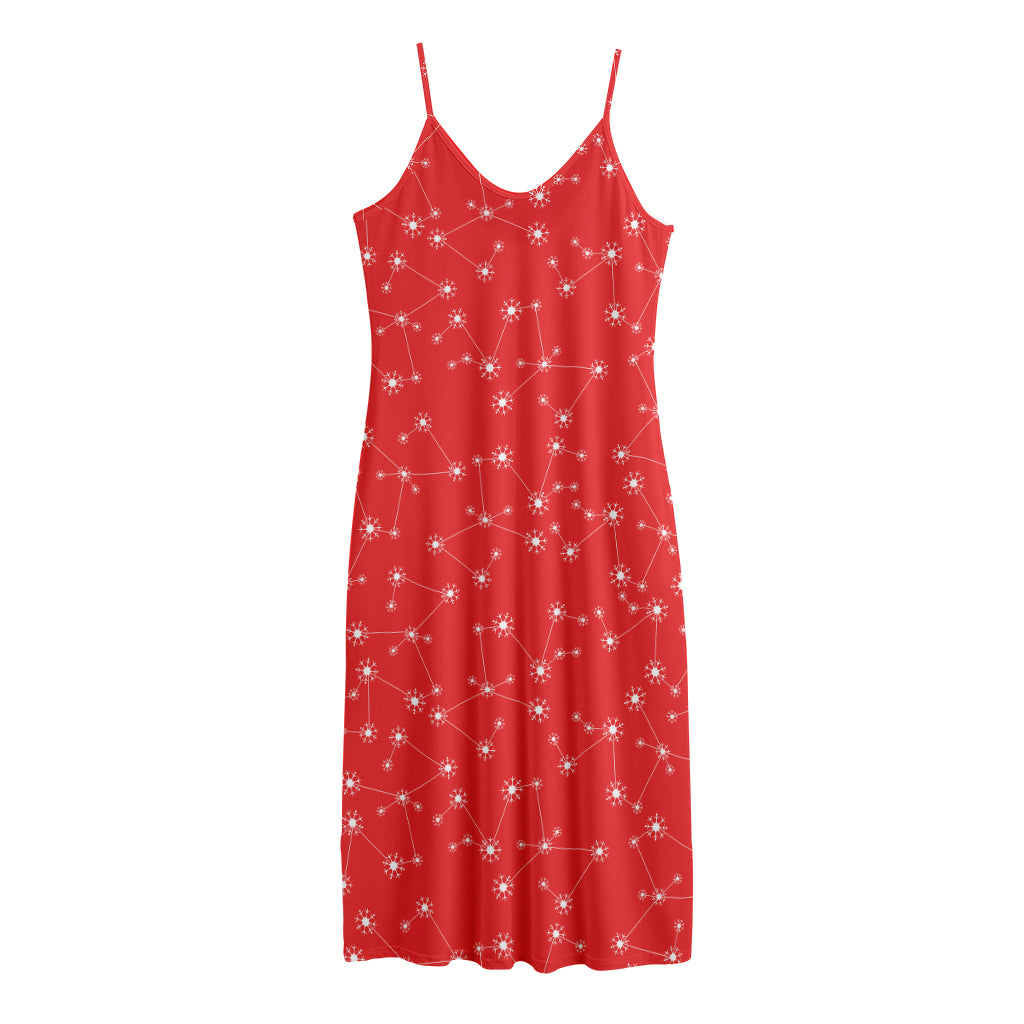 Red And White Snowflake Pattern Print Jersey Midi Cami Dress
