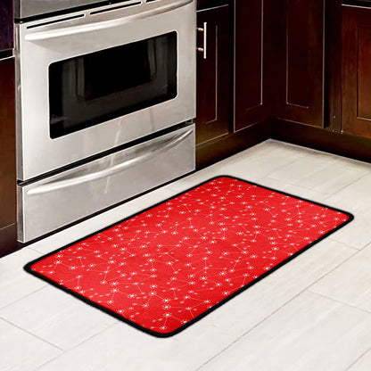 Red And White Snowflake Pattern Print Kitchen Mat