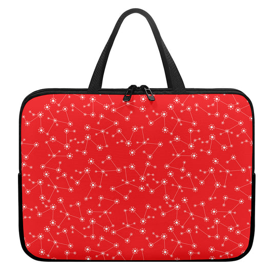 Red And White Snowflake Pattern Print Laptop Sleeve With Handle