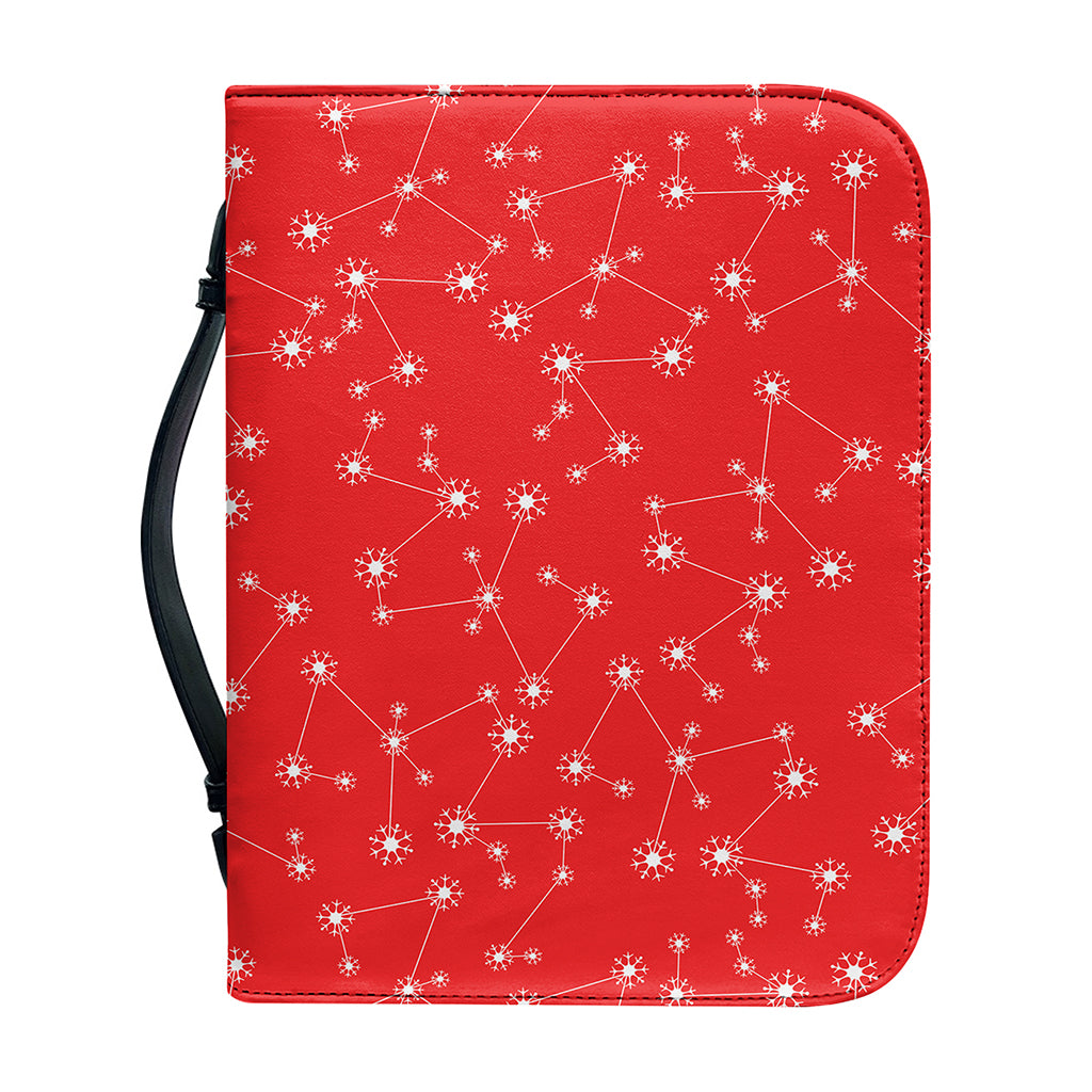 Red And White Snowflake Pattern Print Leather Bible Cover