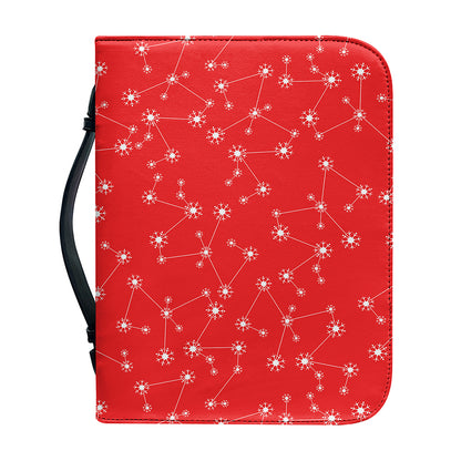 Red And White Snowflake Pattern Print Leather Bible Cover