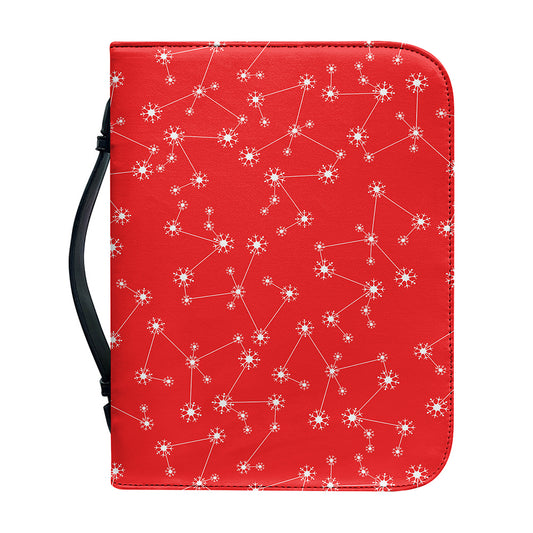 Red And White Snowflake Pattern Print Leather Bible Cover
