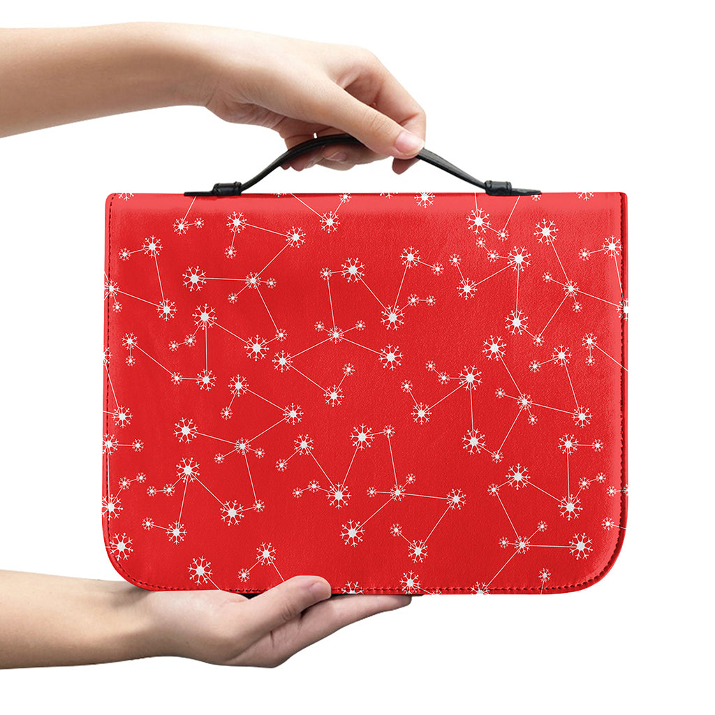 Red And White Snowflake Pattern Print Leather Bible Cover