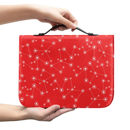 Red And White Snowflake Pattern Print Leather Bible Cover