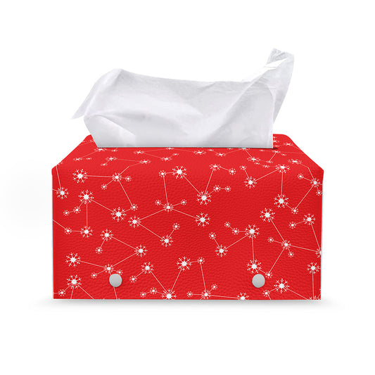 Red And White Snowflake Pattern Print Leather Tissue Box Cover