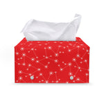 Red And White Snowflake Pattern Print Leather Tissue Box Cover